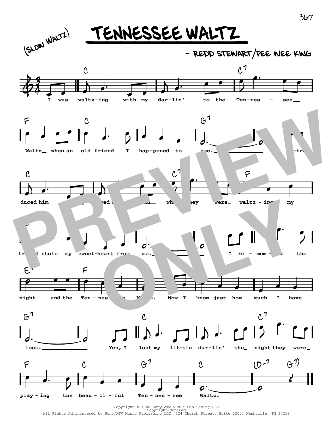 Download Patti Page Tennessee Waltz (High Voice) Sheet Music and learn how to play Real Book – Melody, Lyrics & Chords PDF digital score in minutes