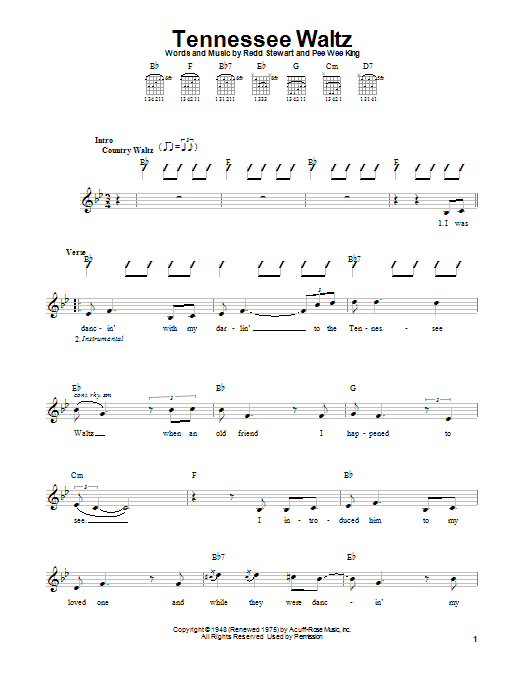 Download Patti Page Tennessee Waltz Sheet Music and learn how to play Easy Guitar PDF digital score in minutes
