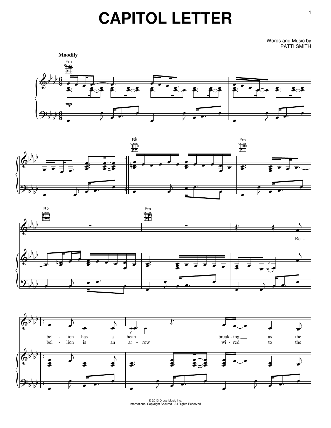 Download Patti Smith Capitol Letter Sheet Music and learn how to play Piano, Vocal & Guitar (Right-Hand Melody) PDF digital score in minutes