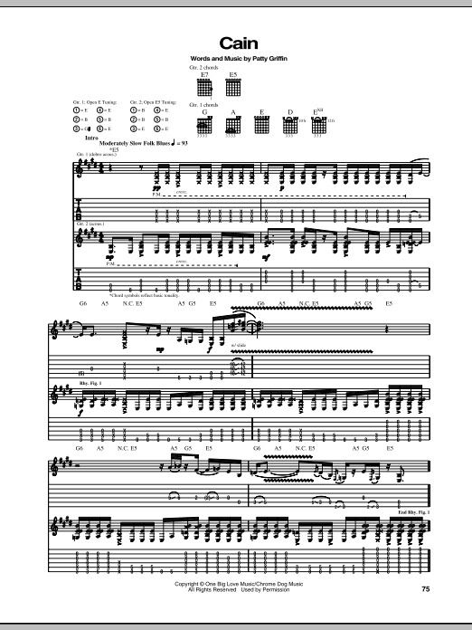 Download Patty Griffin Cain Sheet Music and learn how to play Guitar Tab PDF digital score in minutes