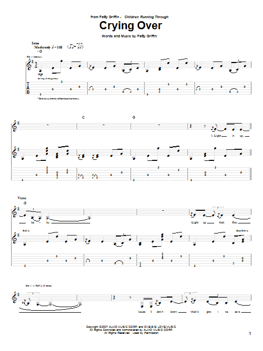 Download Patty Griffin Crying Over Sheet Music and learn how to play Guitar Tab PDF digital score in minutes