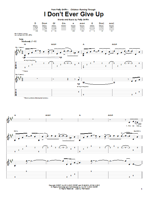 Download Patty Griffin I Don't Ever Give Up Sheet Music and learn how to play Guitar Tab PDF digital score in minutes