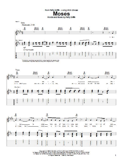 Download Patty Griffin Moses Sheet Music and learn how to play Guitar Tab PDF digital score in minutes