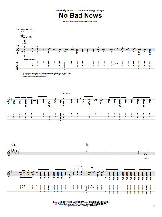 Download Patty Griffin No Bad News Sheet Music and learn how to play Guitar Tab PDF digital score in minutes