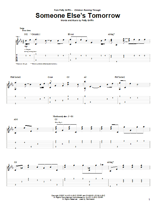 Download Patty Griffin Someone Else's Tomorrow Sheet Music and learn how to play Guitar Tab PDF digital score in minutes