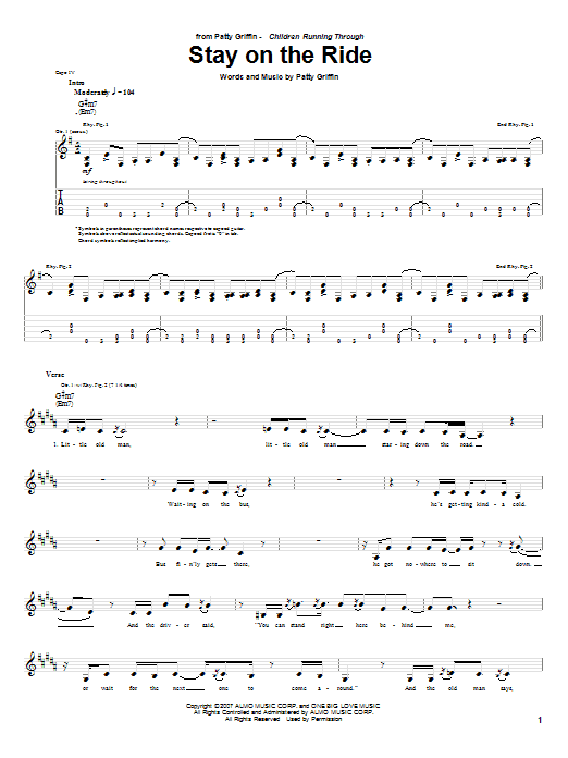 Download Patty Griffin Stay On The Ride Sheet Music and learn how to play Guitar Tab PDF digital score in minutes