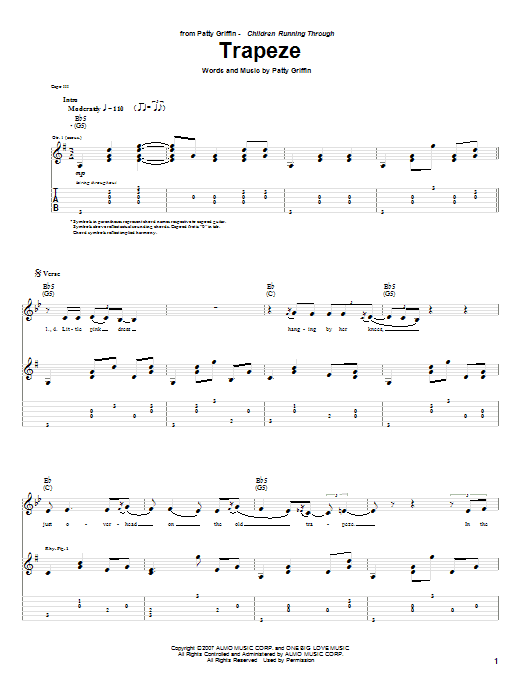 Download Patty Griffin Trapeze Sheet Music and learn how to play Guitar Tab PDF digital score in minutes