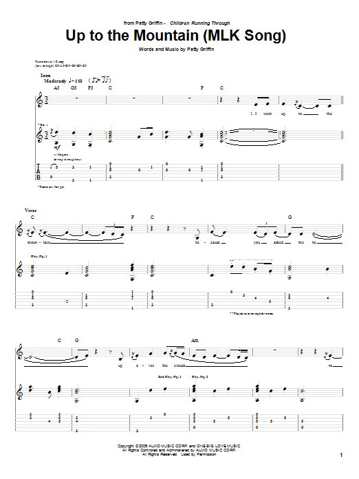Download Patty Griffin Up To The Mountain (MLK Song) Sheet Music and learn how to play Guitar Tab PDF digital score in minutes
