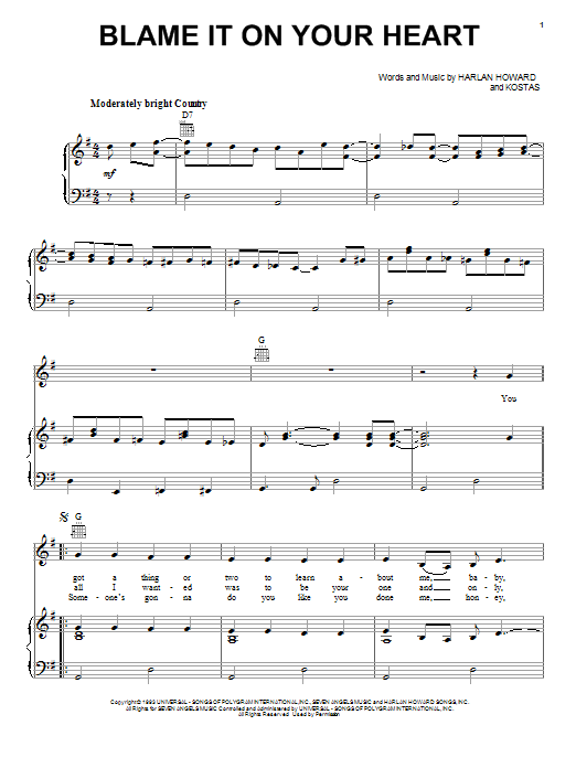 Download Patty Loveless Blame It On Your Heart Sheet Music and learn how to play Piano, Vocal & Guitar (Right-Hand Melody) PDF digital score in minutes