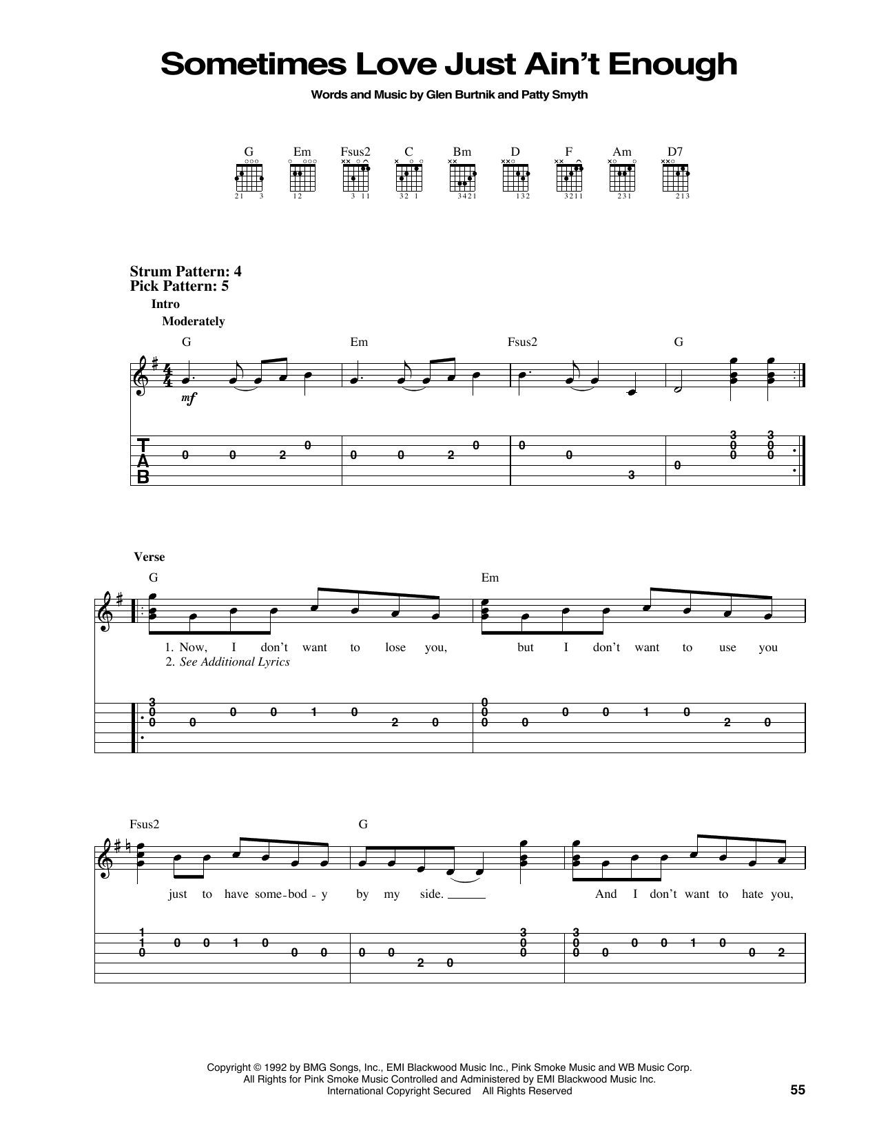 Download Patty Smyth Sometimes Love Just Ain't Enough Sheet Music and learn how to play Easy Guitar Tab PDF digital score in minutes