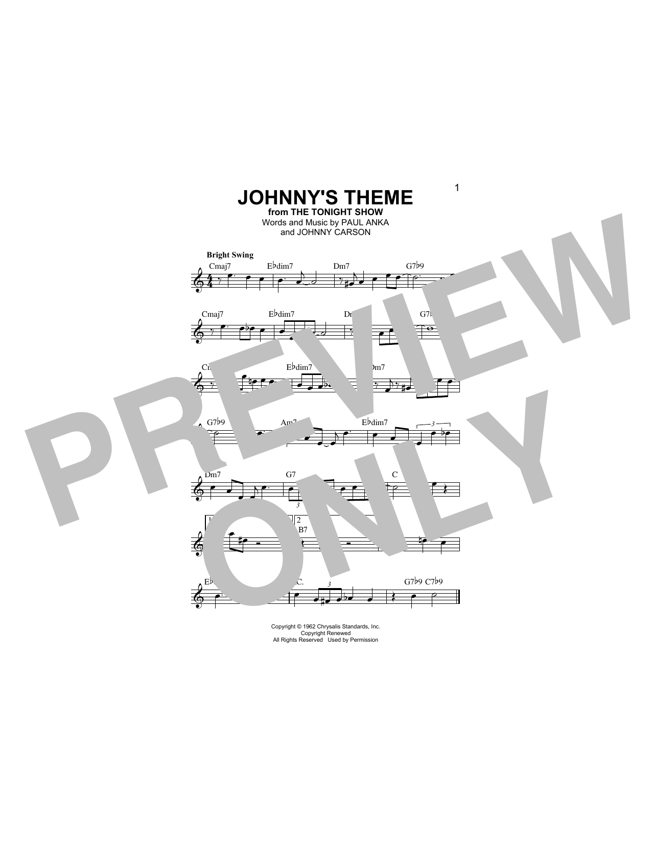 Download Paul Anka Johnny's Theme Sheet Music and learn how to play Lead Sheet / Fake Book PDF digital score in minutes