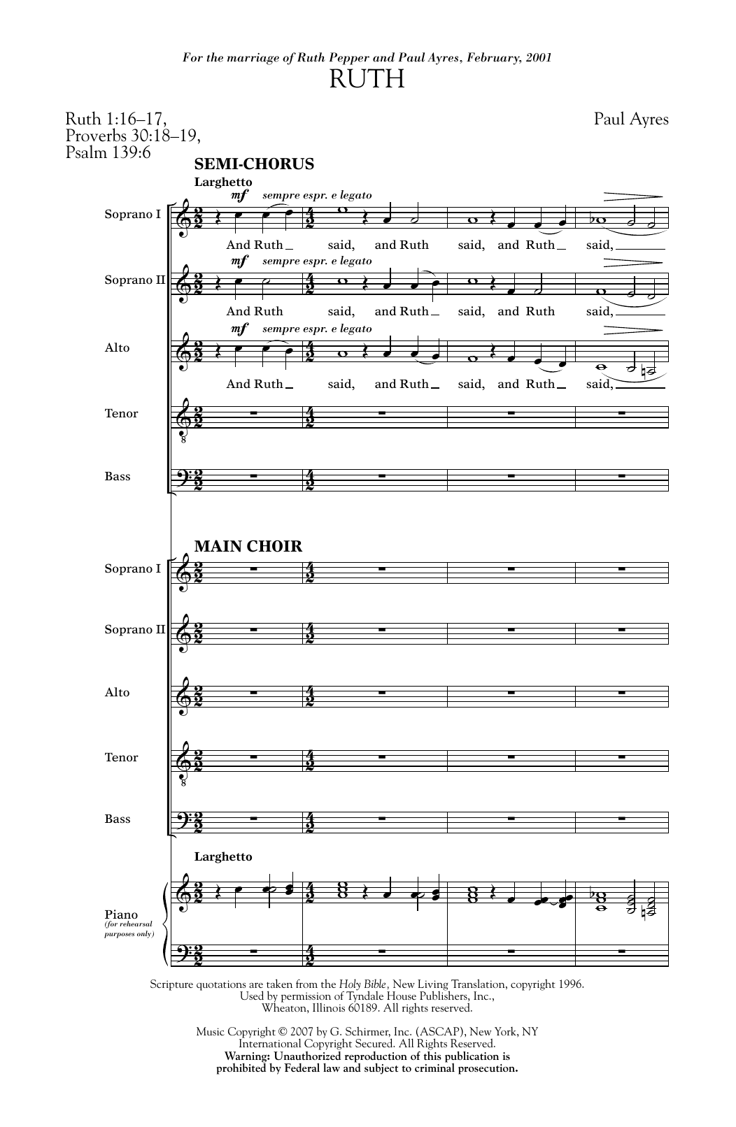 Download Paul Ayres Ruth Sheet Music and learn how to play SSATB Choir PDF digital score in minutes