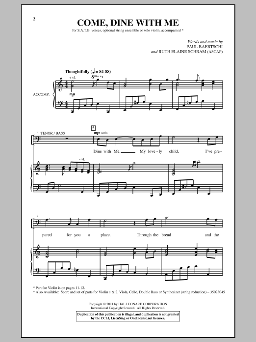 Download Paul Baertschi Come, Dine With Me Sheet Music and learn how to play SATB PDF digital score in minutes
