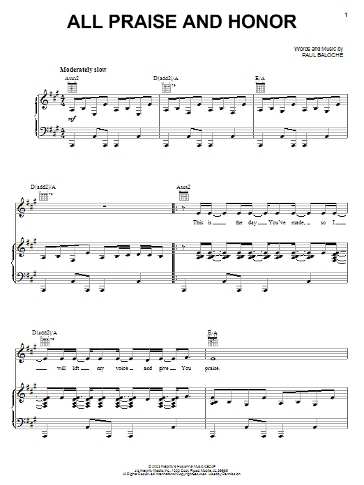 Download Paul Baloche All Praise And Honor Sheet Music and learn how to play Piano, Vocal & Guitar (Right-Hand Melody) PDF digital score in minutes