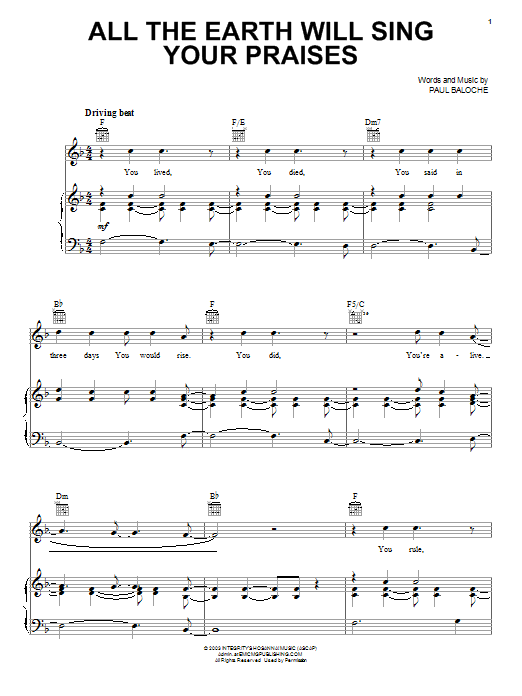 Download Paul Baloche All The Earth Will Sing Your Praises Sheet Music and learn how to play Easy Guitar PDF digital score in minutes