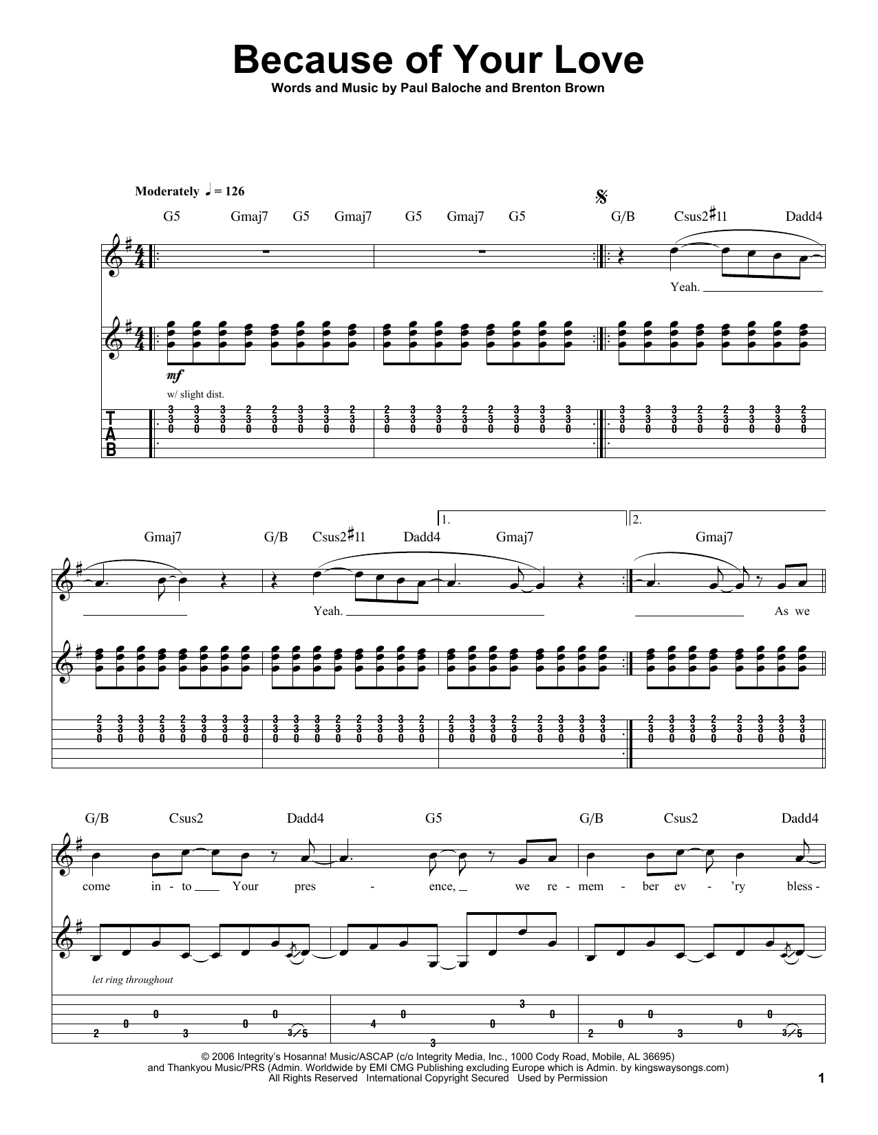 Download Paul Baloche Because Of Your Love Sheet Music and learn how to play Piano, Vocal & Guitar (Right-Hand Melody) PDF digital score in minutes