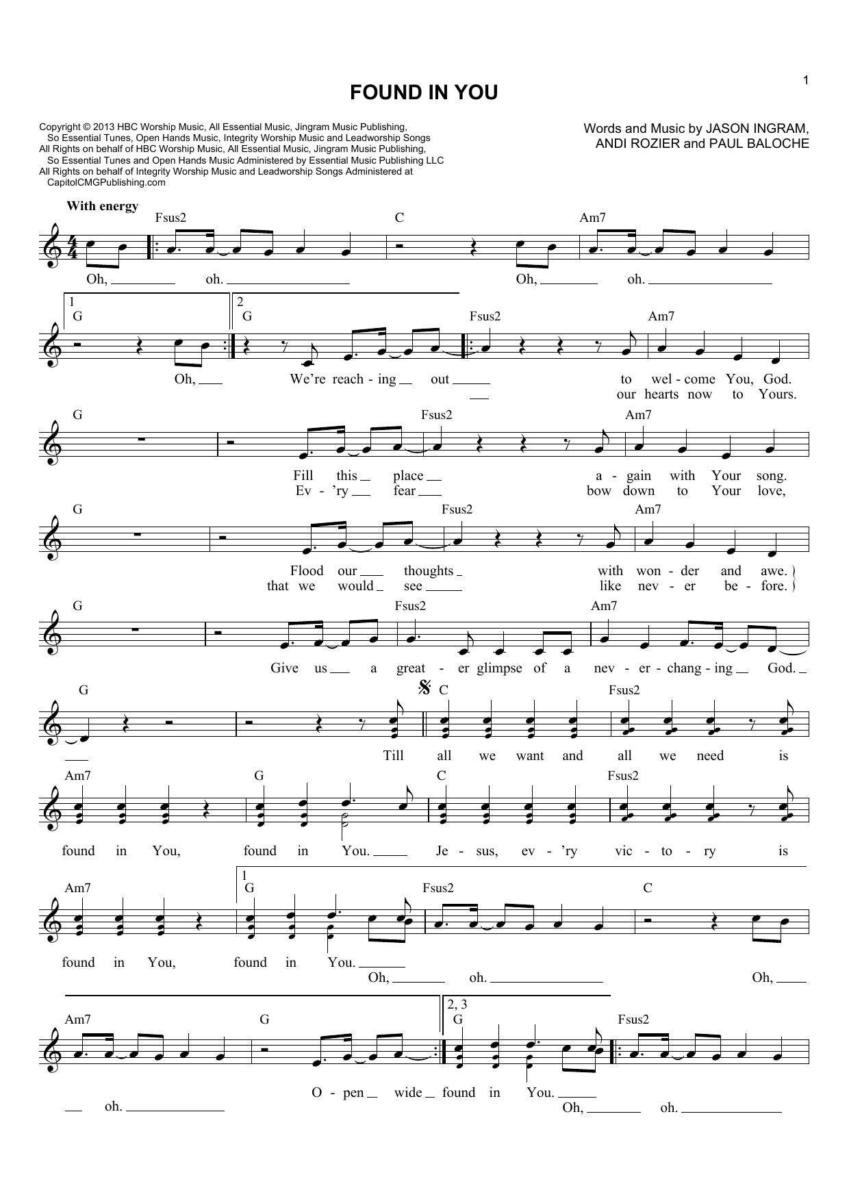 Download Paul Baloche Found In You Sheet Music and learn how to play Lead Sheet / Fake Book PDF digital score in minutes