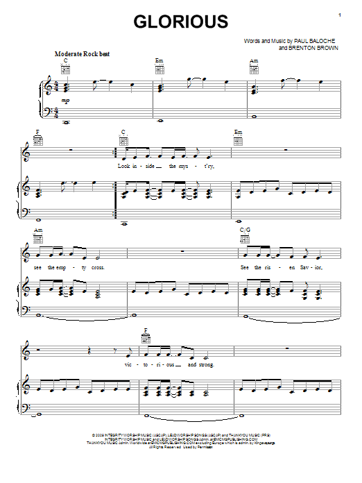 Download Paul Baloche Glorious Sheet Music and learn how to play Piano, Vocal & Guitar (Right-Hand Melody) PDF digital score in minutes