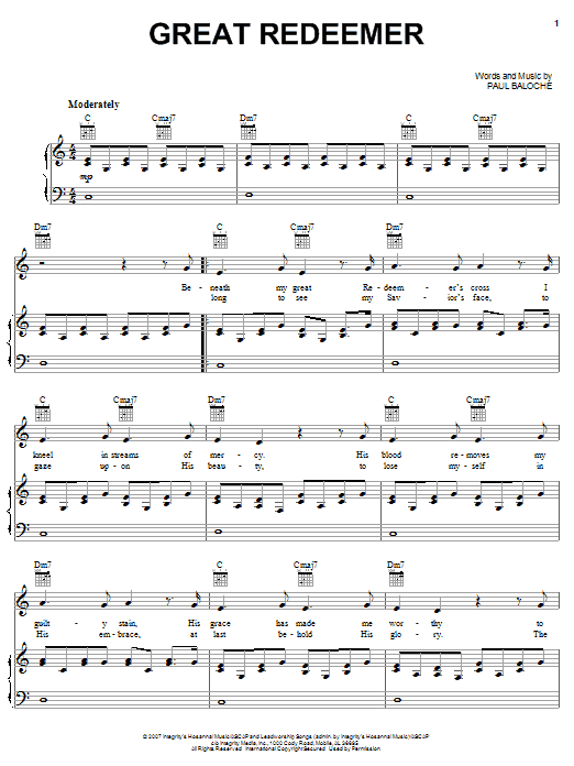 Download Paul Baloche Great Redeemer Sheet Music and learn how to play Piano, Vocal & Guitar (Right-Hand Melody) PDF digital score in minutes