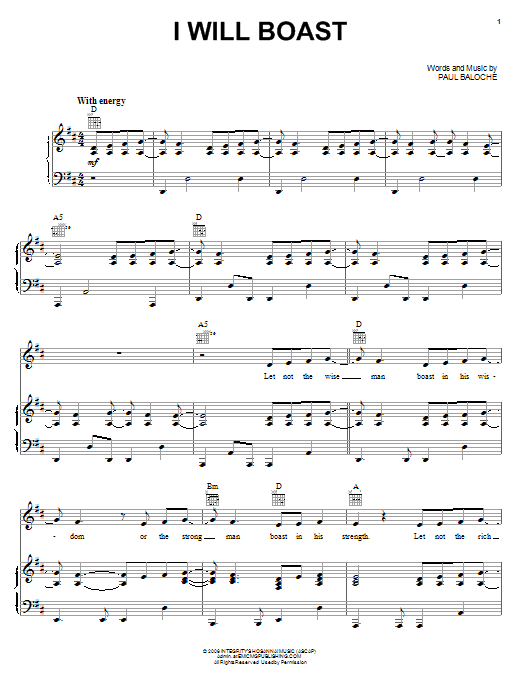 Download Paul Baloche I Will Boast Sheet Music and learn how to play Melody Line, Lyrics & Chords PDF digital score in minutes