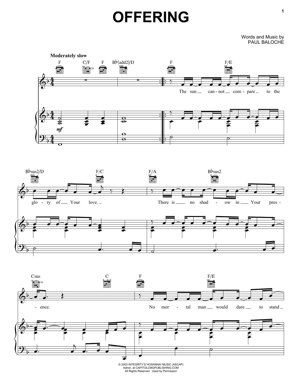 Download Paul Baloche Offering Sheet Music and learn how to play Piano (Big Notes) PDF digital score in minutes