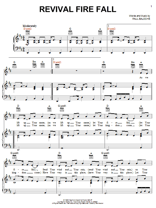 Download Paul Baloche Revival Fire Fall Sheet Music and learn how to play Piano, Vocal & Guitar (Right-Hand Melody) PDF digital score in minutes