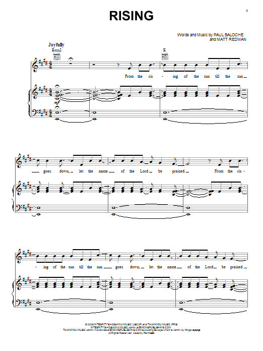 Download Paul Baloche Rising Sheet Music and learn how to play Piano, Vocal & Guitar (Right-Hand Melody) PDF digital score in minutes