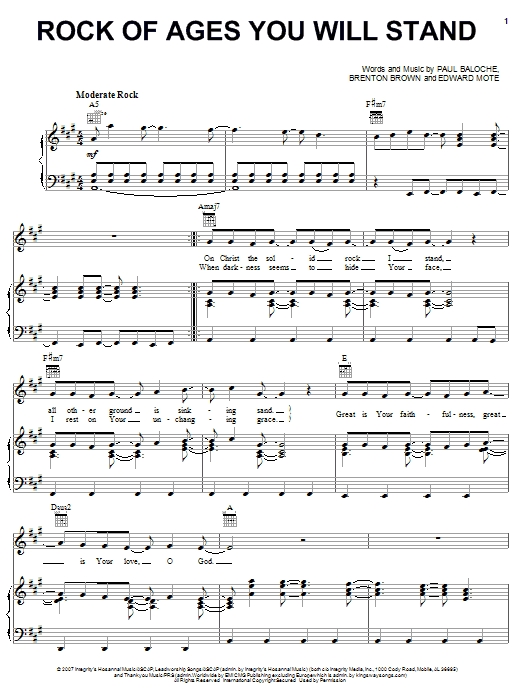 Download Paul Baloche Rock Of Ages You Will Stand Sheet Music and learn how to play Piano, Vocal & Guitar (Right-Hand Melody) PDF digital score in minutes