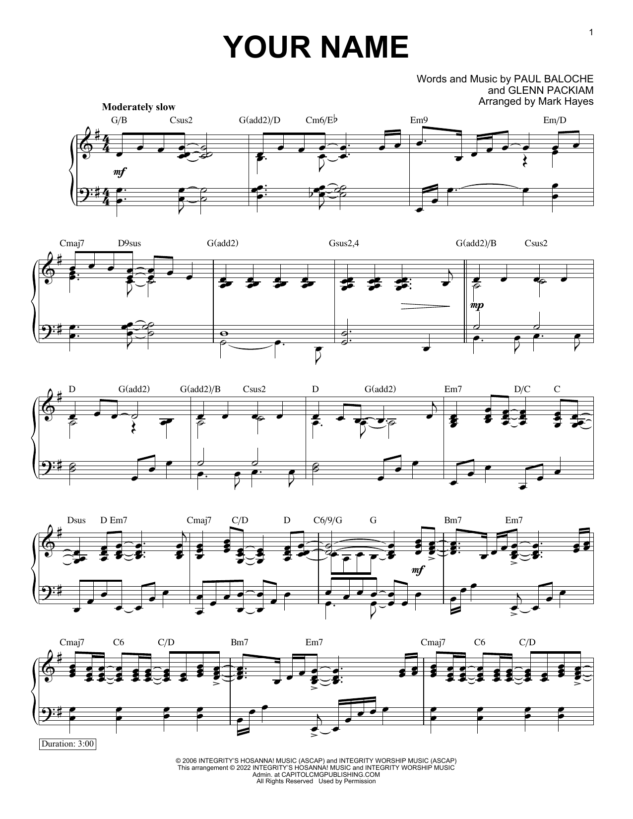 Download Paul Baloche Your Name (arr. Mark Hayes) Sheet Music and learn how to play Piano Solo PDF digital score in minutes