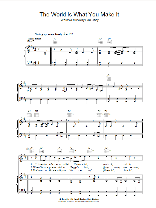 Download Paul Brady The World Is What You Make It Sheet Music and learn how to play Piano, Vocal & Guitar PDF digital score in minutes