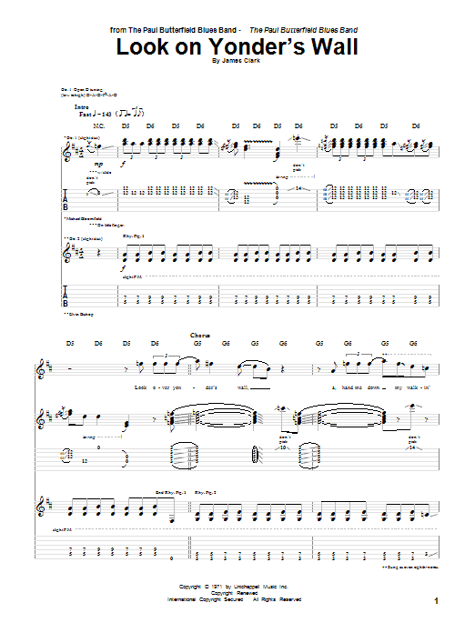Download Paul Butterfield Look On Yonder's Wall Sheet Music and learn how to play Guitar Tab PDF digital score in minutes