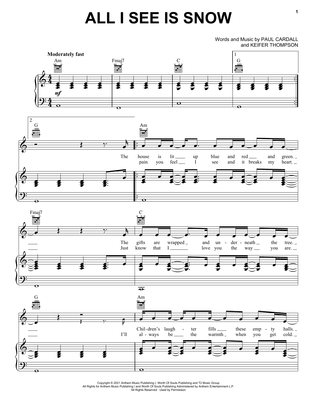 Download Paul Cardall and Thompson Square All I See Is Snow Sheet Music and learn how to play Piano, Vocal & Guitar Chords (Right-Hand Melody) PDF digital score in minutes