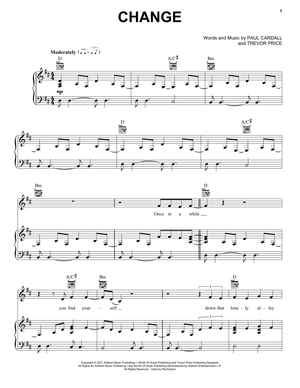 Download Paul Cardall and Trevor Price Change Sheet Music and learn how to play Piano, Vocal & Guitar Chords (Right-Hand Melody) PDF digital score in minutes