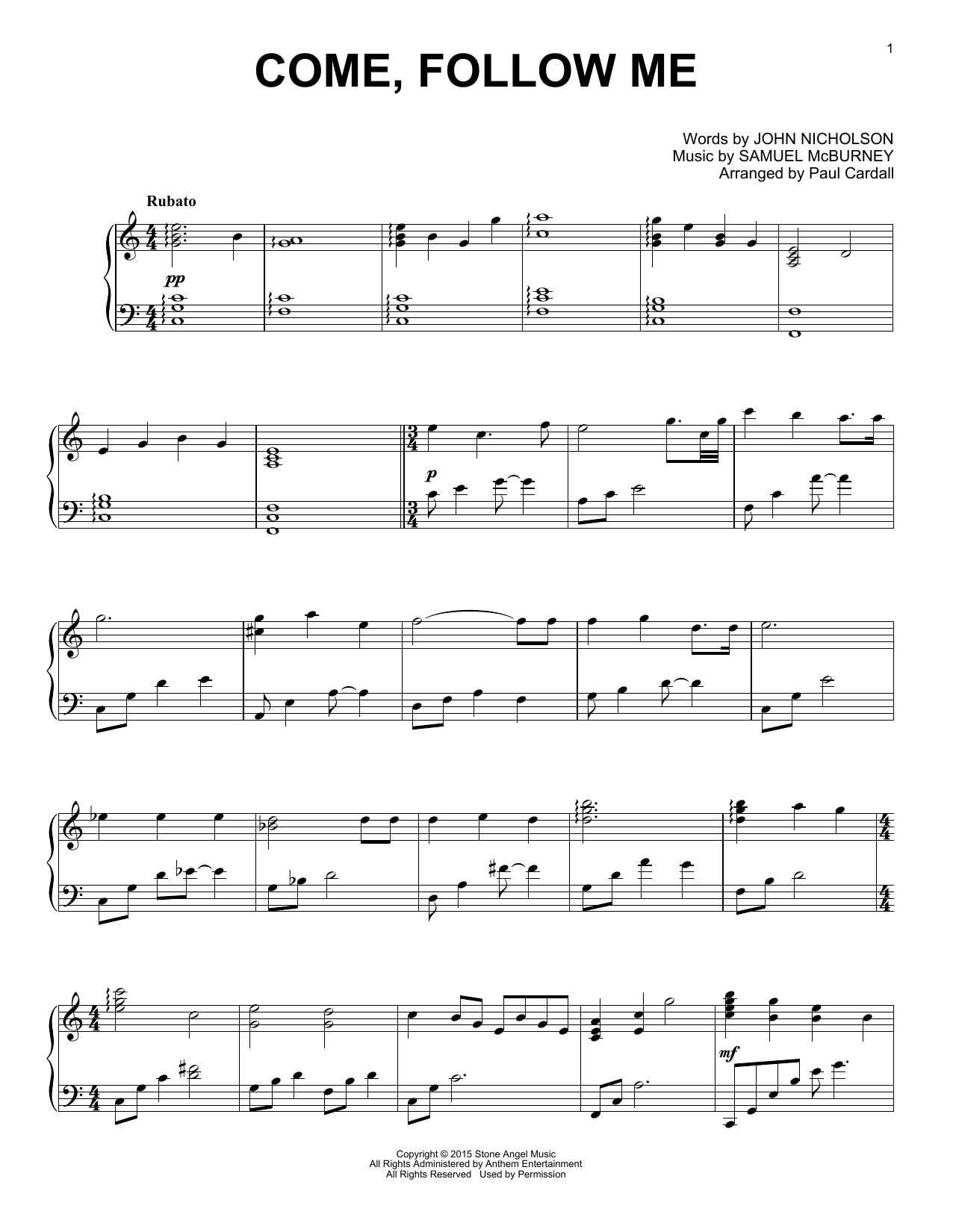 Download Paul Cardall Come, Follow Me Sheet Music and learn how to play Piano Solo PDF digital score in minutes