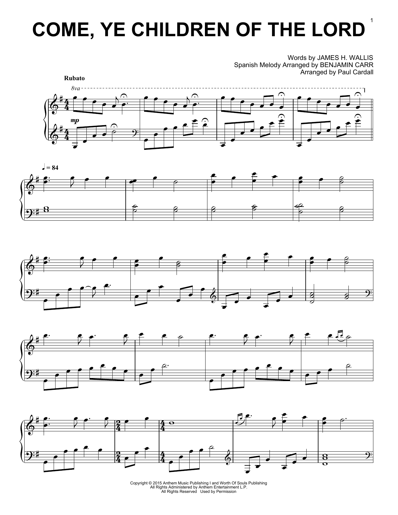 Download Paul Cardall Come, Ye Children Of The Lord Sheet Music and learn how to play Piano Solo PDF digital score in minutes