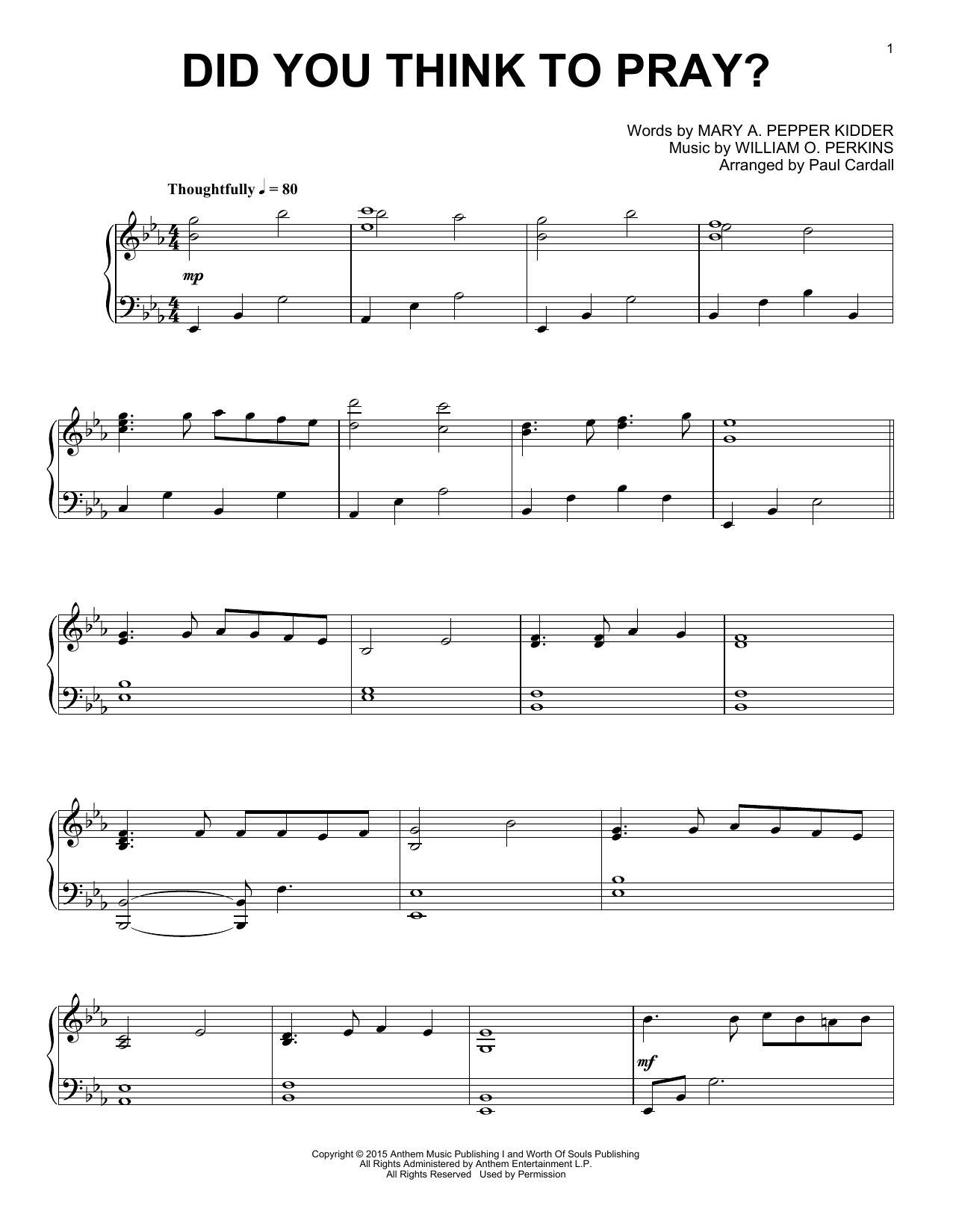 Download Paul Cardall Did You Think To Pray? Sheet Music and learn how to play Piano Solo PDF digital score in minutes