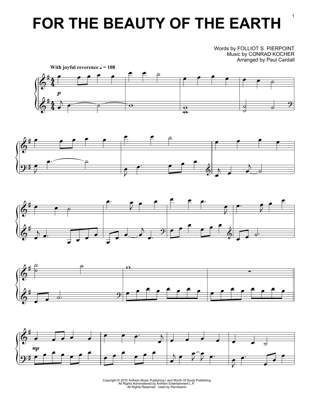 Download Paul Cardall For The Beauty Of The Earth Sheet Music and learn how to play Piano Solo PDF digital score in minutes