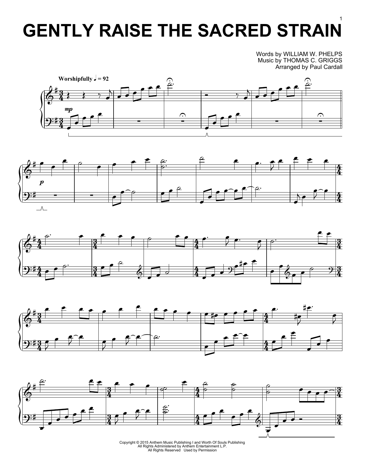 Download Paul Cardall Gently Raise The Sacred Strain Sheet Music and learn how to play Piano Solo PDF digital score in minutes