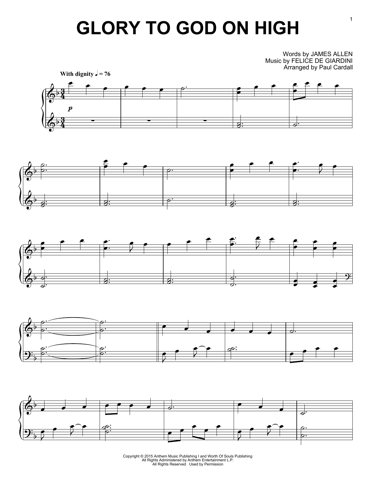Download Paul Cardall Glory To God On High Sheet Music and learn how to play Piano Solo PDF digital score in minutes