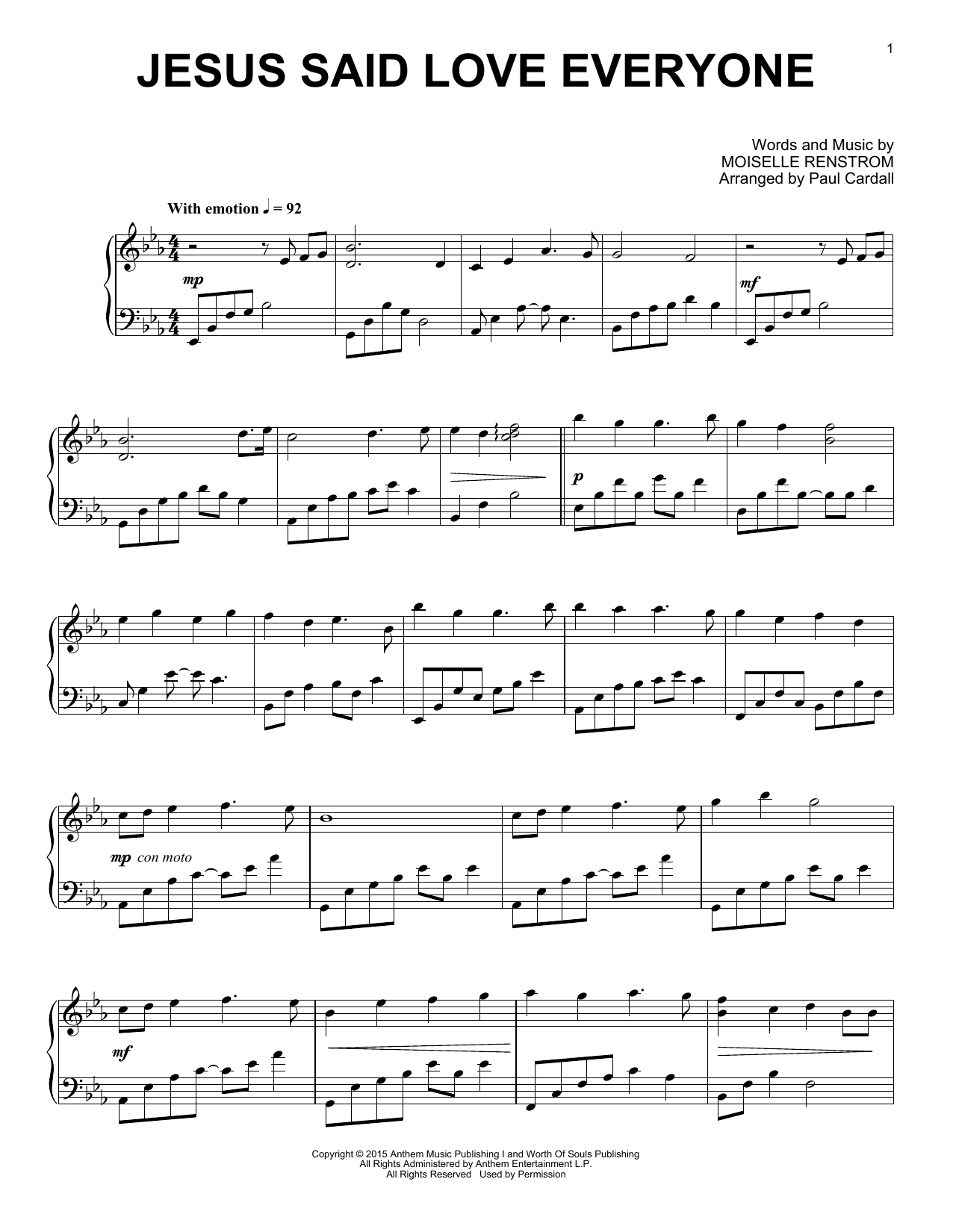 Download Paul Cardall Jesus Said Love Everyone Sheet Music and learn how to play Piano Solo PDF digital score in minutes