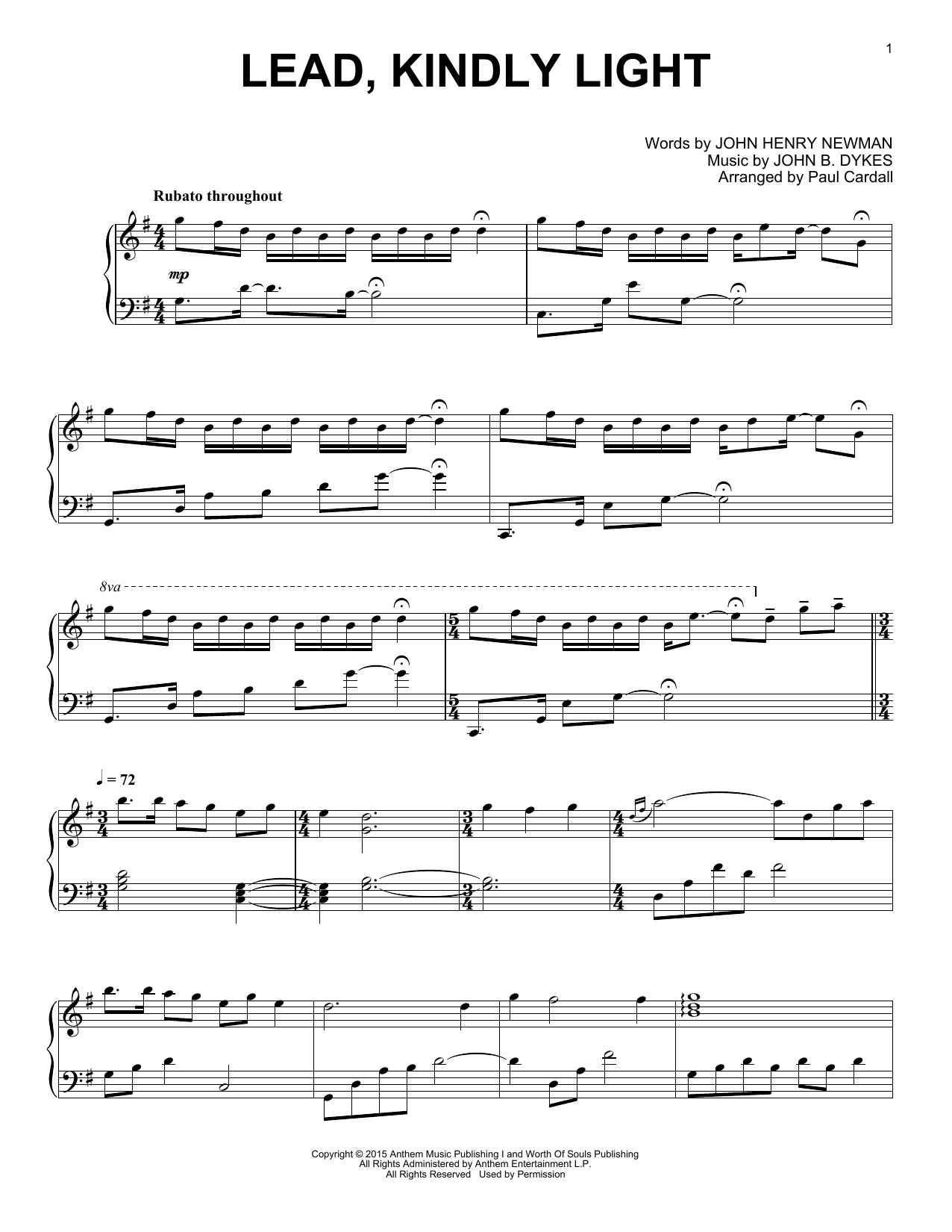 Download Paul Cardall Lead, Kindly Light Sheet Music and learn how to play Piano Solo PDF digital score in minutes