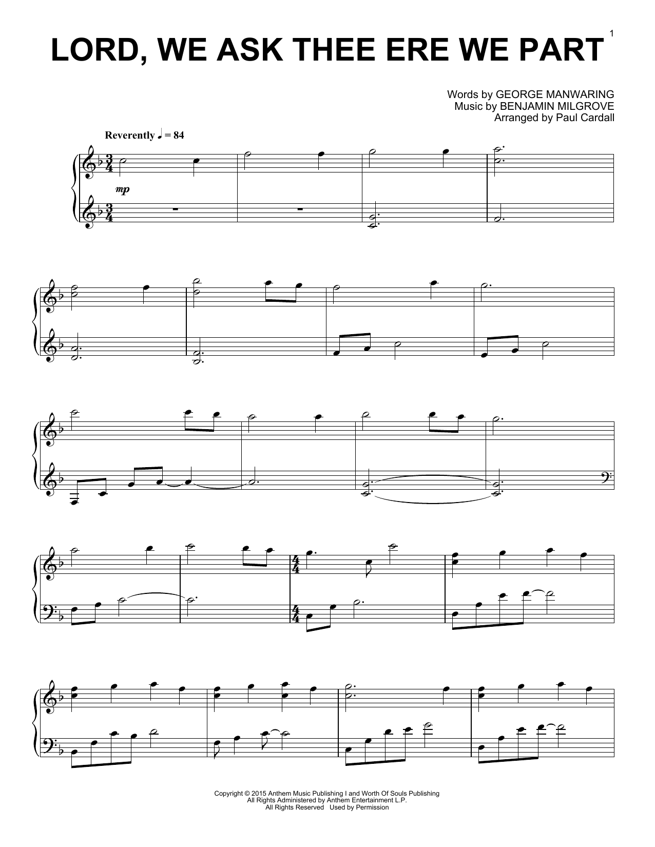 Download Paul Cardall Lord, We Ask Thee Ere We Part Sheet Music and learn how to play Piano Solo PDF digital score in minutes