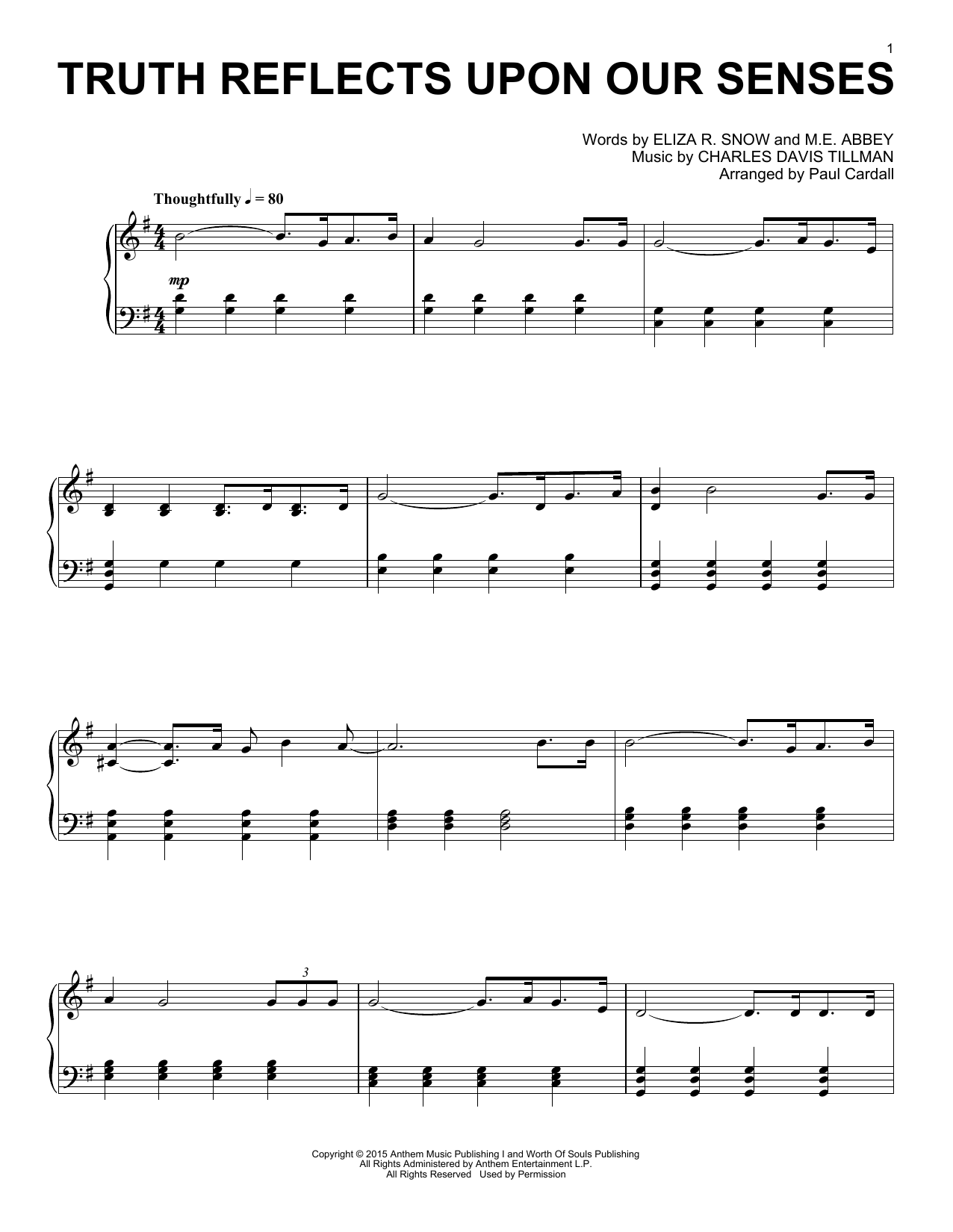Download Paul Cardall Truth Reflects Upon Our Senses Sheet Music and learn how to play Piano Solo PDF digital score in minutes