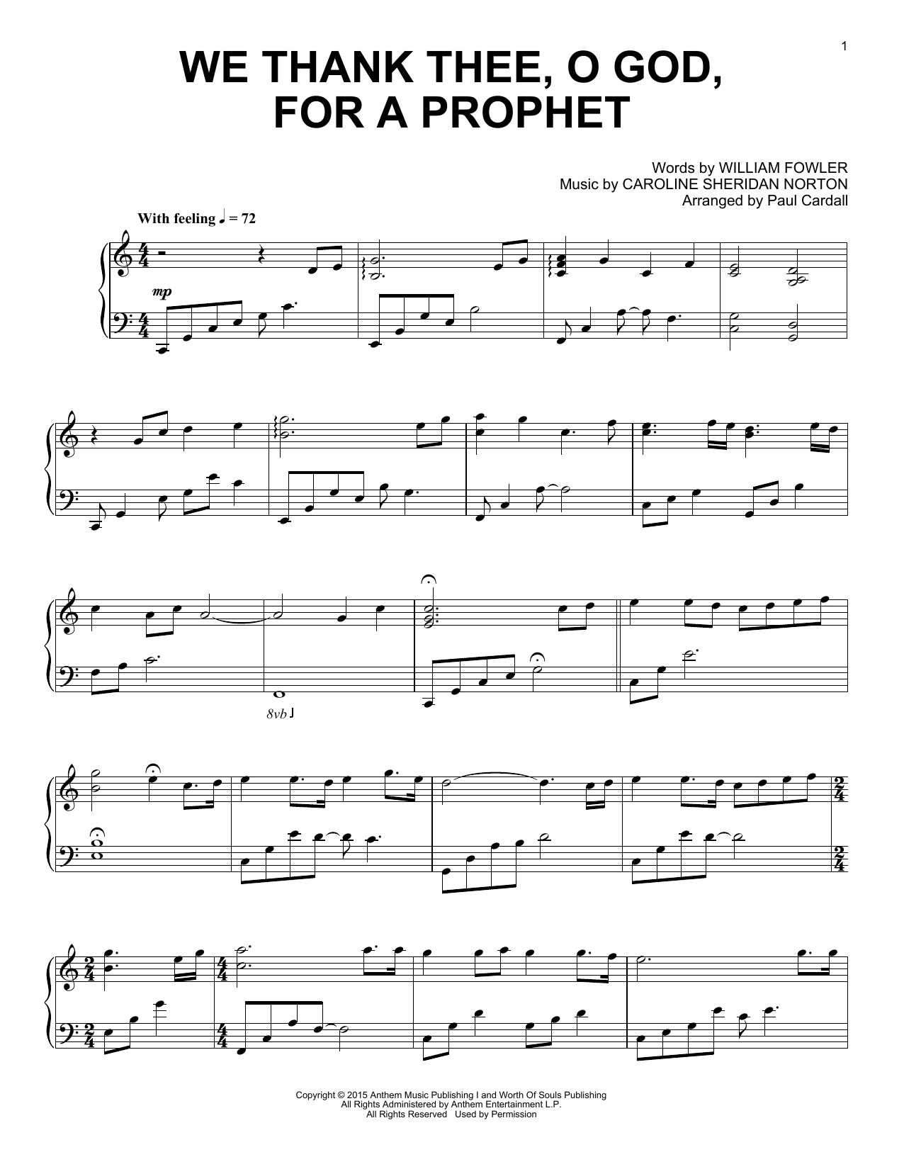 Download Paul Cardall We Thank Thee, O God, For A Prophet Sheet Music and learn how to play Piano Solo PDF digital score in minutes