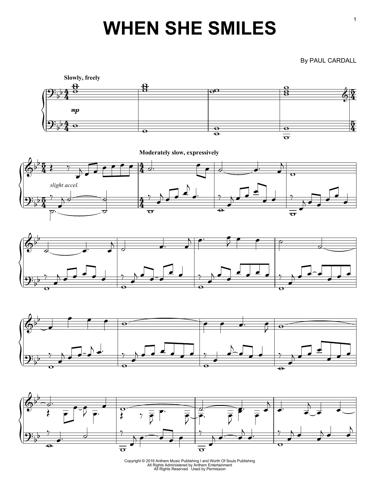Download Paul Cardall When She Smiles Sheet Music and learn how to play Piano Solo PDF digital score in minutes