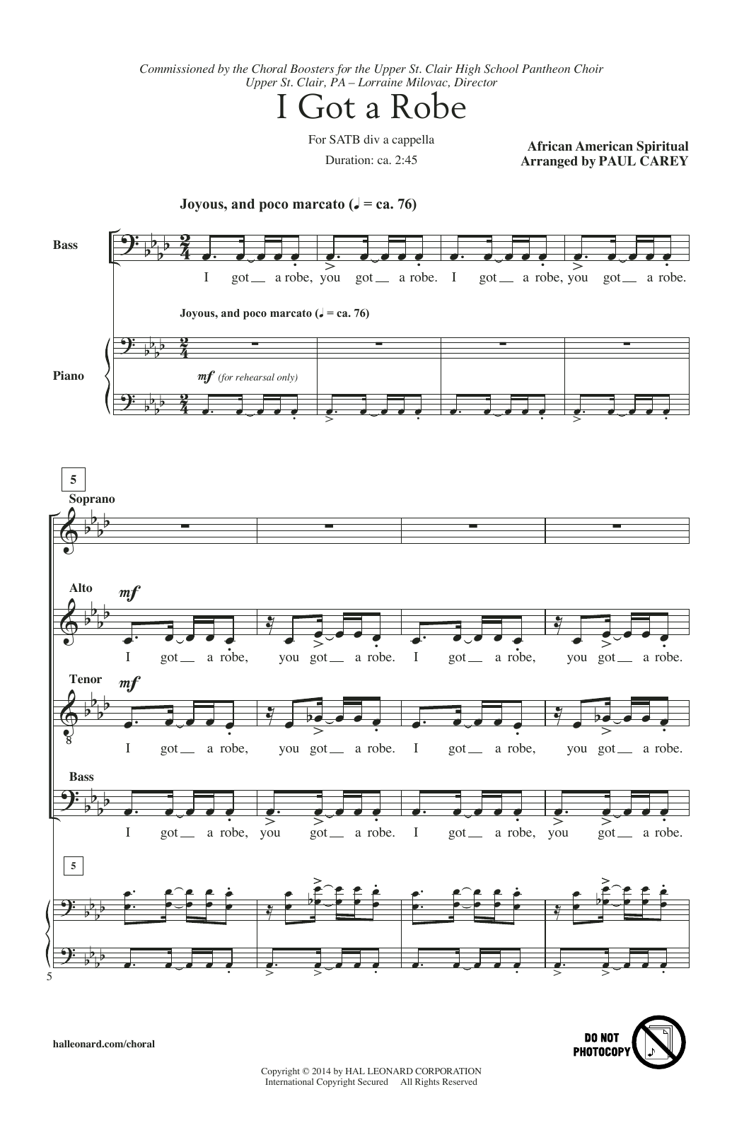 Download Paul Carey I Got A Robe Sheet Music and learn how to play SATB PDF digital score in minutes