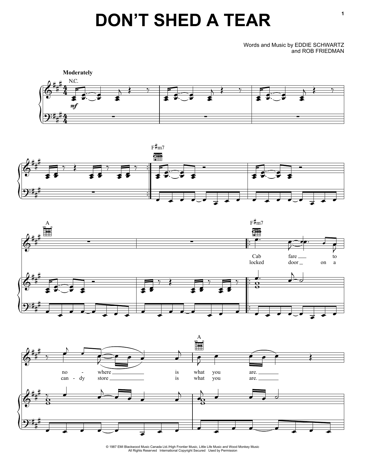 Download Paul Carrack Don't Shed A Tear Sheet Music and learn how to play Piano, Vocal & Guitar Chords (Right-Hand Melody) PDF digital score in minutes