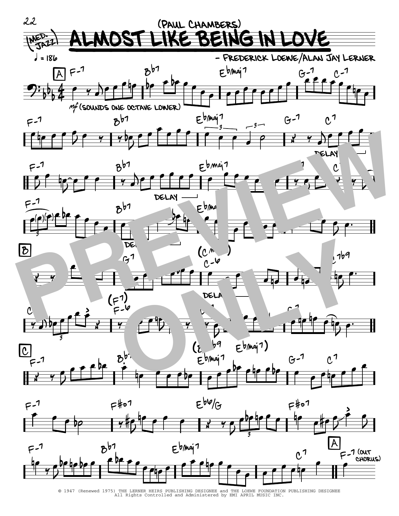 Download Paul Chambers Almost Like Being In Love (solo only) Sheet Music and learn how to play Real Book – Melody & Chords PDF digital score in minutes