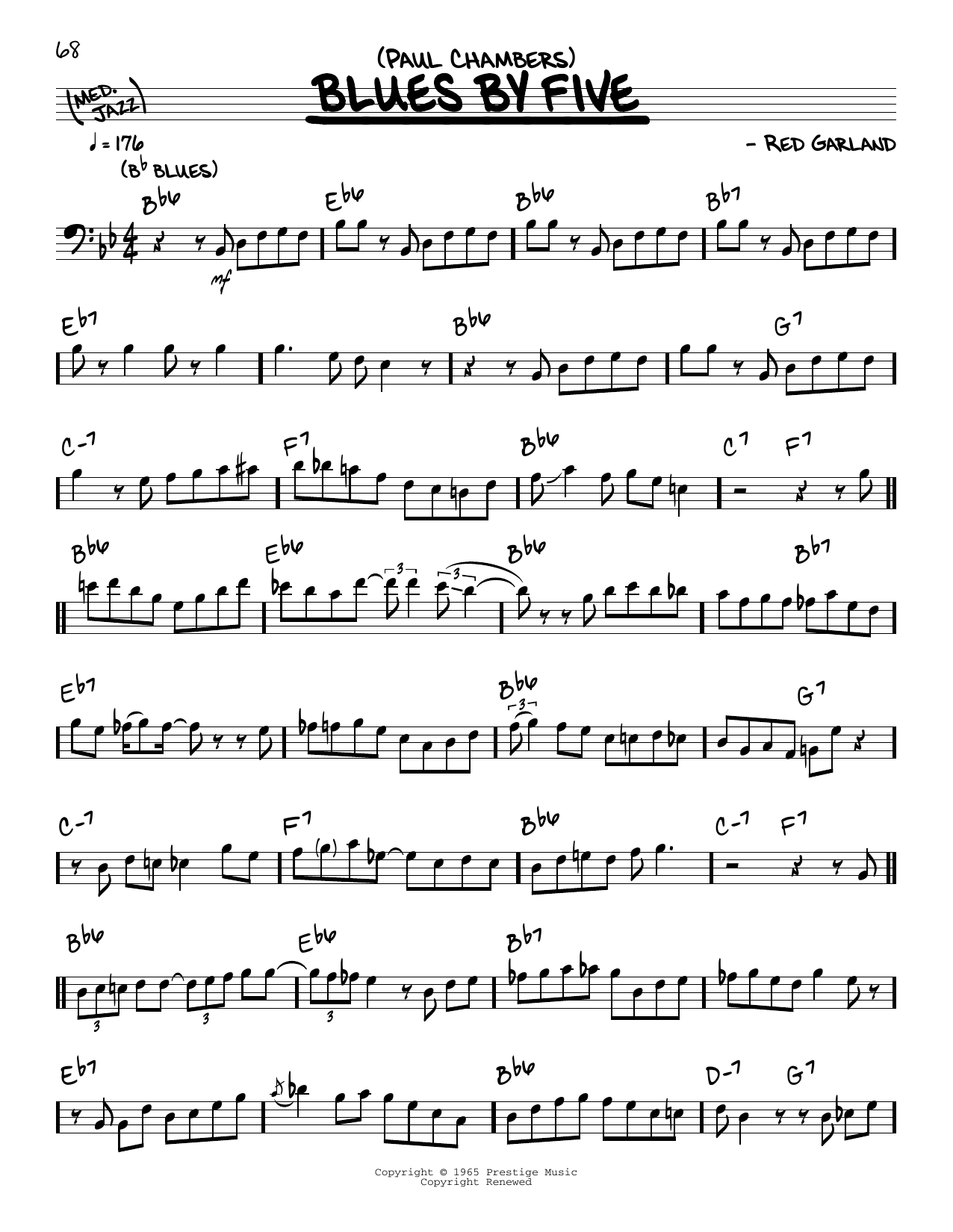 Download Paul Chambers Blues By Five (solo only) Sheet Music and learn how to play Real Book – Melody & Chords PDF digital score in minutes