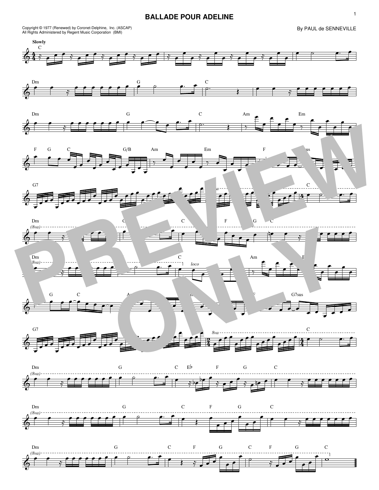 Download Paul de Senneville Ballade Pour Adeline Sheet Music and learn how to play Easy Piano Solo PDF digital score in minutes
